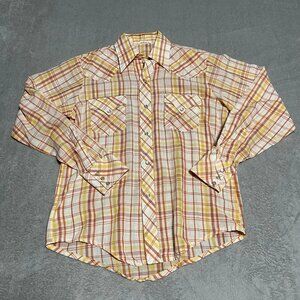 Vintage 60s 70s Pearl Snap Western Shirt Mens Small Permanent Press Lightweight